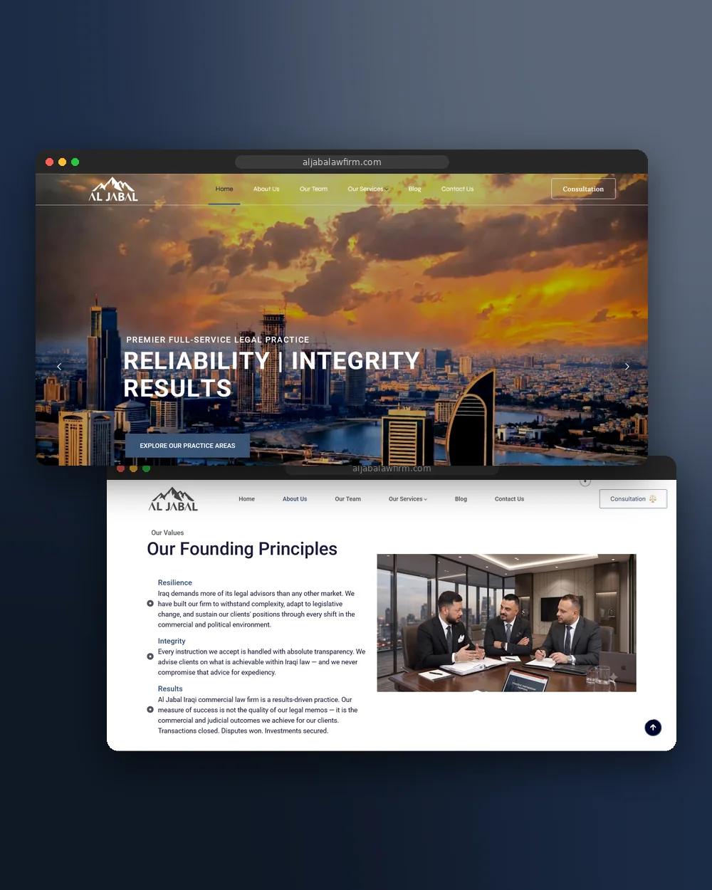 Al Jabal Law Firm website designed by Imagine Digital Studios, shown on desktop