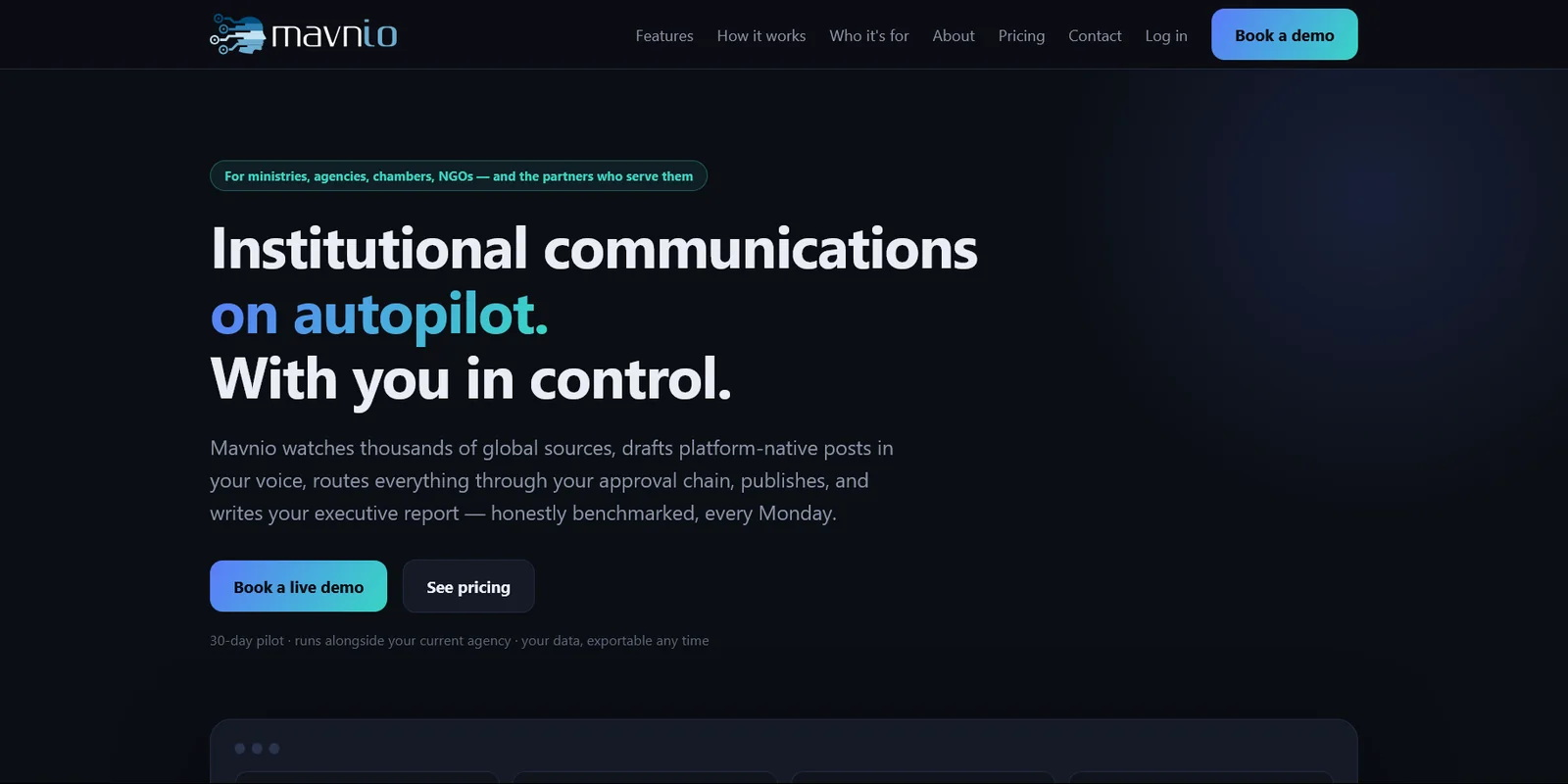 The Mavnio AI communications platform homepage, designed and built by Imagine Digital Studios