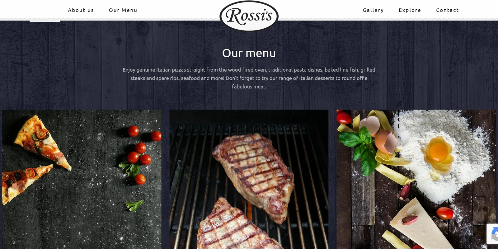 Rossi's Italian Restaurant website menu page